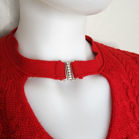 Cristina Mazzonett Italian Red Wool Sweater Size 12 Vintage Keyhole Neckline - Picture 2 of 10